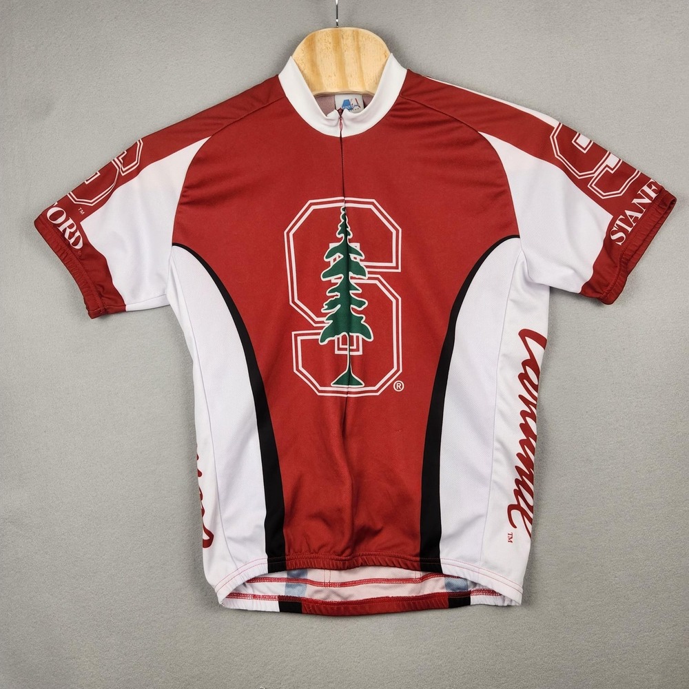 Stanford Cardinal Cycling Jersey‎ Mens XL NCAA Full Zip Short Sleeve Red White